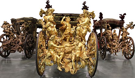 Ornate detail on one of the Portuguese Royal Coaches at the National Coach Museum in Lisbon