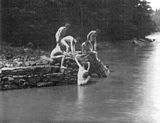 Eakins' students swimming naked in Dove Lake, c. 1883–84