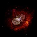 39. Eta Carinae, a blue supergiant, in the process of shedding its outer layers. Eta Carinae is expected to go Hypernova within the next 1,000 years, with a pretty good chance within this century. If it goes Hypernova, it will outshine all of the stars in the galaxy (minus the Sun) in the night sky for some time.