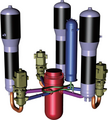 Image 4Primary coolant system showing reactor pressure vessel (red), steam generators (purple), pressurizer (blue), and pumps (green) in the three coolant loop Hualong One pressurized water reactor design (from Nuclear reactor)