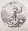 Schlachtszene: Ein Eidgenosse schlägt mit einem Morgenstern auf einen Soldaten aus dem Heer Karls des Kühnen ein (Aquarell, 1873)