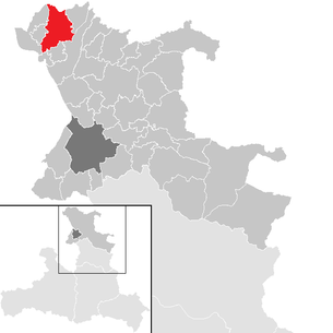 Lage der Gemeinde Lamprechtshausen im Bezirk Salzburg-Umgebung (anklickbare Karte)
