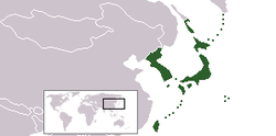The Empire of Japan (1910-1945) *Relative de jure map showing undisputed Japanese territories recognized by Japanese law and the international community (Taiwan,[b] Korea, Karafuto, present-day Japan, and Kuril)