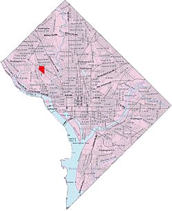 Map of Washington, D.C., with Massachusetts Heights highlighted in red