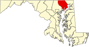 Map of Maryland highlighting Harford County