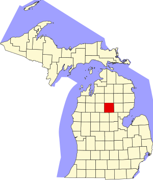 Map of Michigan highlighting Roscommon County