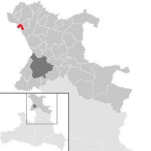 Lage der Gemeinde Oberndorf bei Salzburg im Bezirk Salzburg-Umgebung (anklickbare Karte)