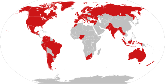 Map which depicts where the Revolutionary Communist International has presence.