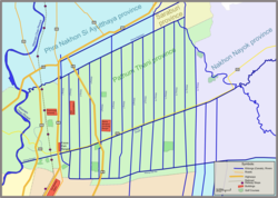 Karte vom Kanalsystem im Raum Rangsit, die eigentliche Stadt Rangsit im Südwesten
