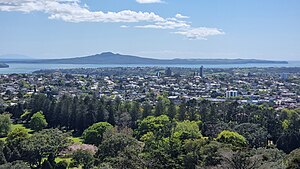 View of Remuera from Maungakiekie / One Tree Hill, with Rangitoto Island in the background