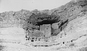 Historic view of the Sinagua cliff dwelling at Montezuma Castle National Monument, 1887