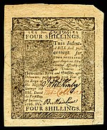 Delaware colonial currency, 4 shillings, 1776 (obverse)