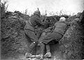 Rear view of Vickers gun team in action at the Battle of the Somme.