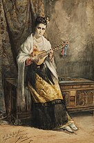 1878 Ramon Alorda Pérez painting, Woman with bandurria