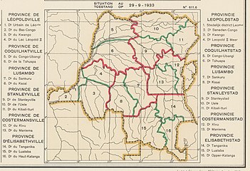 1933 districts. Équateur province recreated as Tshapa