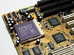 ALi ALADDiN IV Relabeled TX Pro chipset on a socket 7 motherboard with AMD K5