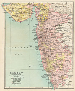 Porbandar in a map of the Bombay Presidency