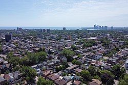 Aerial view of Brockton Village in 2022