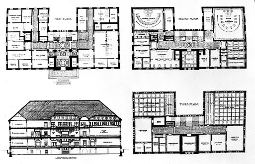 Floor plans for the Cambridge City Hall. Built between 1888 and 1889.