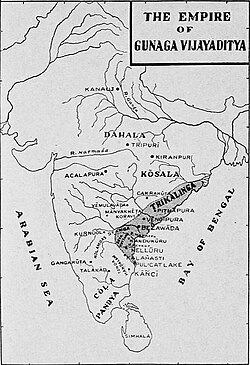 Map of India c. 753 CE. The Eastern Chalukya kingdom is shown on the eastern coast.