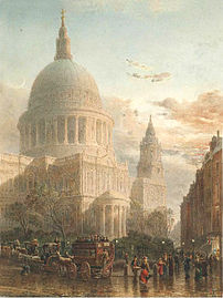 Romantic 19th-century engraving of St Paul's in the evening after rain by Edward Angelo Goodall