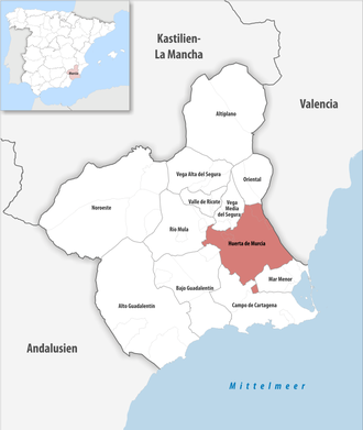 Die Lage der Comarca Huerta de Murcia in der autonomen Gemeinschaft Murcia