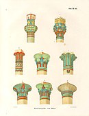 Illustrations of various types of capitals, drawn by the Egyptologist Karl Richard Lepsius
