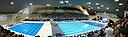 ☎∈ Stitched panorama of the interior of the London Aquatics Centre during a London Prepares synchronised swimming qualification event.