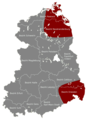 In most of German Pomerania, it was not possible to receive West German TV programs (red area), thus referred to as "Tal der Ahnungslosen" ("Valley of the Clueless")