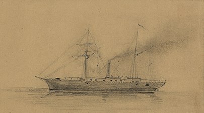 The gunboat USS Monticello in service during the American Civil War. Prior to the war she was a merchant steamship.