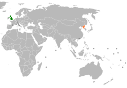 Map indicating locations of United Kingdom and North Korea