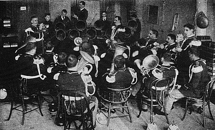 The Marine Band, led at the time by Sousa, was instrumental in the development of musical recording due partly to its proximity to the Columbia Phonograph Company, 1891.