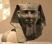 King Khafre wearing a nemes and a beard, 4th Egyptian dynasty, Egyptian Museum Leipzig.