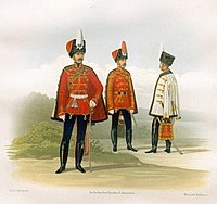 Chief Officer, Trumpeter and Private in full dress (1855–1857)