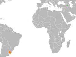 Map indicating locations of Armenia and Uruguay
