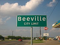 Entrance sign at Beeville, Texas