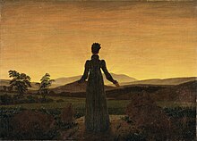painting of women staring at a sunset by Caspar David Friedrich