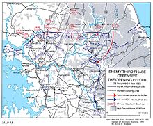 A map with multiple red arrows pressing against a blue line at the 38th parallel