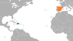 Map indicating locations of Dominican Republic and Spain