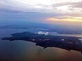 Aerial photo of the city of Entebbe and the Entebbe International Airport at sunset