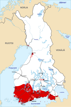 Red: Red Finland White: White Finland (February 1918)