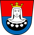 Head of Queen Hildegard (second wife of Charlemagne) in the arms of the Imperial Ducal Abbey of Kempten[13]