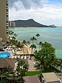 View from the Halekulani Hotel balcony with Diamond Head in the background.