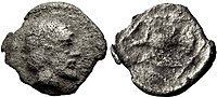 Coin of Governor of Magnesia Archeptolis, son of Themistocles, circa 459 BC. This coin type is similar to the coins issued by Themistocles himself as Governor of Magnesia. The obverse design could be a portrait of Themistocles.[13]