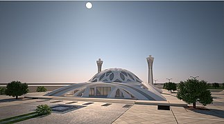 Computer generated graphic of the mosque from ground level
