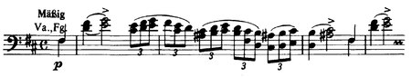 The opening of the overture, a statement of the principal theme "Hermann" in the bassoons, clarinets and low strings