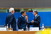 Secretary Blinken with French President Emmanuel Macron at a European Council meeting in Brussels, Belgium, March 24, 2022