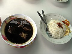 Rawon black soup (left), from Surabaya.
