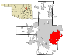 Location within Tulsa County and the state of Oklahoma