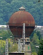 Disused sphere-shaped railway water tower in Trier, Germany